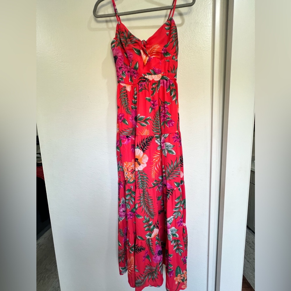 Beautiful orange floral, long flowing dress